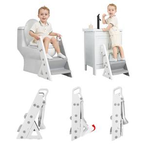 lot 4286 image: Primlect Space-Saving Potty Training Seat with Ladder, Adjustable Step and Toilet Seat Height, Top Handles for Easy Climbing, Easy to Carry, Portable Toddler Toilet Trainer for Small Bathrooms