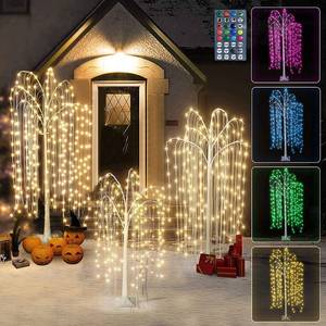 lot 4294 image: Lamerge 3pcs Lighted Willow Tree Decorations,4FT5FT6FT Colorful Birch Tree RGB LED Trees with Remote,Weeping Willow Tree IndoorOutdoor Lighted Christmas Tree Decorations for Yard