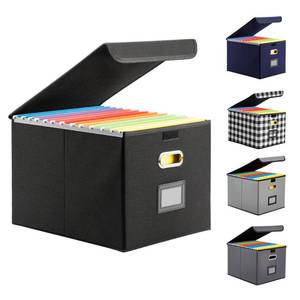lot 4298 image: Hleelomi Collapsible File Box with Lid & Plastic Slide - Hanging Document Organizer for OfficeHome, 14.96x12.6x10.83 Inch,Decorative Home File Bin,Black, 1 Pack (No Folders Included)