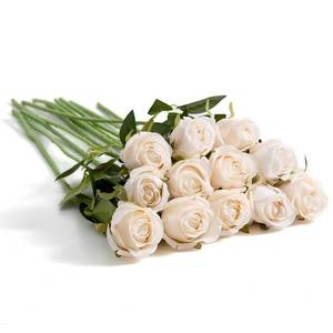 lot 4302 image: Amore Florals 12 Pcs White Roses Artificial Flowers -20 Silk Roses Bouquet, Fake Roses Long Stem for Arrangement Wedding Centerpiece Valentines Day Home Office Party Decor