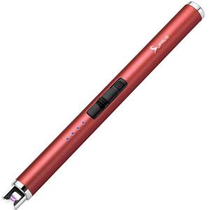 lot 4307 image: SUPRUS Electric Lighter Candle Type C Rechargeable Lighter with Upgraded LED Battery Display Safety Switch Flameless Plasma Windproof for Candle Cooking BBQs Fireworks (Red)