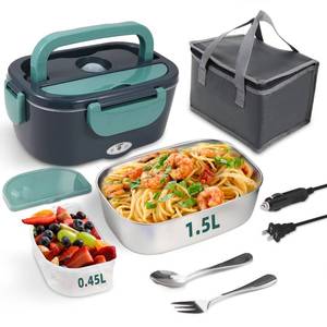 lot 4319 image: SOHIDA Electric Lunch Box Food Heater, 80W Portable Warmer for Car Truck Work with 304 Stainless Steel Container, 12V24V110V Green Heated Lunch Box Suitable for Ideal DriverWorkGift