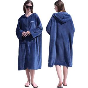 lot 4322 image: Hiturbo Surf Poncho Zipper Towel Hoodie Oversized Hooded Wetsuit Changing Robe with Pocket - Plush Coral Fleece Swimwear for Home Beach Pool Bath - Navy