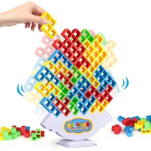 lot 4325 image: 64 Pcs Stacking Tower Game with 22 Cards, Giant Tumble Balance Game for Kids, Family Games for Kids and Adults, Ideal Gifts for Teen Boys & Girls, Party Board Game for Kids 6-12 & Adults