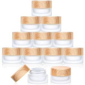 lot 4336 image: Geiserailie 10 Pieces Glass Cosmetic Containers Empty Sample Jars with Leak Proof Lids Makeup Sample Containers for Lotion Cream Cosmetic (5 Gram)