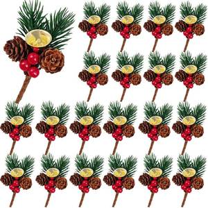 lot 4344 image: GXXMEI  Christmas Floral Pick with Jingle Bell, Pine Cone Holly Berry Stems for Crafts, Artificial Christmas Picks and Sprays for Christmas Home Decor, Garland, Wreath