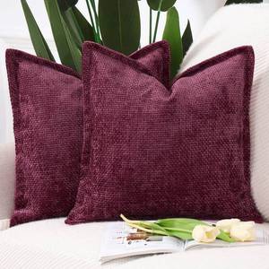 lot 4346 image: MADIZZ Chenille Velvet Throw Pillow Covers with Flange Set of 2 Super Soft Boho Textured Pillow Covers Decorative Throw Pillowcases Modern Farmhouse Home Decor for Sofa Bedroom Burgundy 24x24 Inch