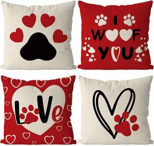 lot 4359 image: GAGEC Valentine Pillow Covers 16x16 Inch Dog Valentines Decor Dog Paw Print Red Decorative Throw Pillow Case for Home Farmhouse Living Room Cushion Case Sofa Wdding Anniversary Decorations