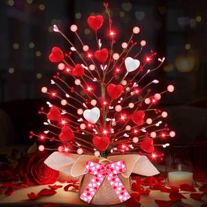 lot 4366 image: Valentines Day Decorations,Timer Lighted Valentines Day Tree Tabletop with 20 Red Lights Battery Operated 16 Inch 12 Heart 48 Pink Berries Artificial Tree Valentines Day Decor Home Party Wedding
