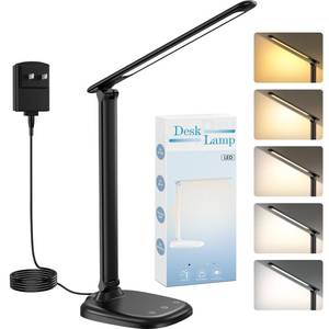 lot 4369 image: Desk Lamp with Charger, 10%-100% Stepless Dimmable &amp 5 Color Modes Study Lamp, Touch Control, 30-60-minute Timer, USB Charging Output Port