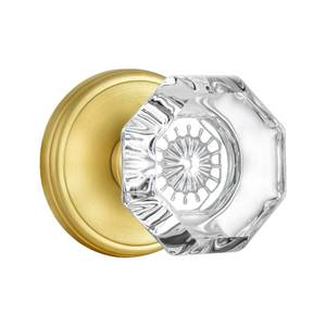 lot 4376 image: CLCTK Octagon Crystal Glass Door Knobs Gold Door Knob, Passage Function Interior Door Knobs for Hall Closet, Satin Brass Finish