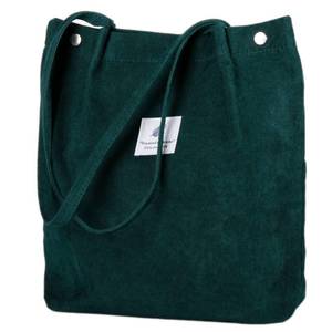 lot 4380 image: Corduroy Tote Bag Cute Tote Bags for Women Shoulder Bag with Inner Pocket for Work Beach Travel and Shopping Grocery (Dark Green)