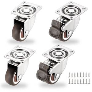 lot 4383 image: 1.25 Small Caster Wheels Set of 4, Low Profile 360 Degree Swivel Casters, Little Rubber Base Rolling Plate Caster Wheels for Small Furniture Project(2 with Brakes & 2 Without),Load 140Lbs