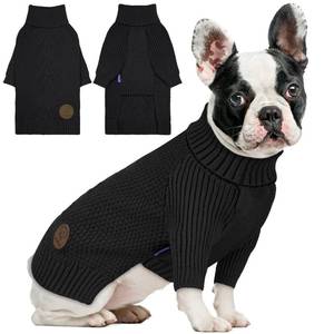 lot 4398 image: cyeollo Small Dog Sweater, Warm Stretchy Sweaters for Small Dogs Boy, Pullover Knitted Thermal Winter Big Dog Clothes with Sleeves Turtleneck Pet Beagle Border Collie Apparel, Black L
