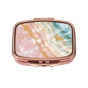 lot 4410 image: Dynippy Pill Case Pill Box with Mirror Retro Pocket 2 Compartment Medicine Case Vitamin Pill Organizer for Pocket Purse and Travel - Rose Gold-Marble Veins