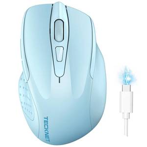 lot 4415 image: TECKNET Wireless Mouse (BT5.03.0 & 2.4G) Rechargeable 4800 DPI Silent USB A & Bluetooth Mouse 6 Buttons, Wide Compatibility - Lightblue