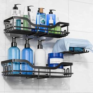 lot 4431 image: OMAIRA 3-Pack Shower Caddy with Soap Holder, Adhesive Rustproof No-drill Strudy Loading Inside Shower Organizer Shelves Rack Storage Bathroom Organization for Smooth Wall Glass Tile, Black (Large)