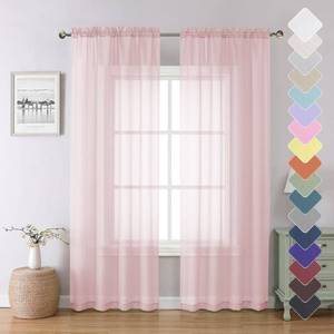 lot 4442 image: Lecloud Blush Pink Sheer Curtains 84 Inches Long 2 Panels Set, Light Filtering Window Curtains for Living Room Bedroom, Solid Voile French DoorDining Room Drapes with Dual Rod Pocket, 40 W X 84 L