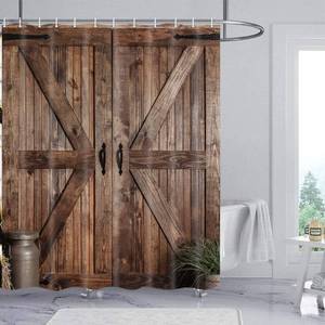 lot 4444 image: Jipusai Rustic Barn Door Shower Curtain for Bathroom, Retro Countryside Wood Board Bathroom Decor Curtain Sets,Art Vintage Famhouse Western Bath Curtains RV Shower Curtains with Hooks 60X70IN