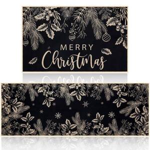 lot 4448 image: Tinideya 2 Pcs Holly Pine Branches Merry Christmas Kitchen Mats Set - Washable Non Slip Christmas Rug Winter Doormat for Xmas Home Floor Decorations (Black)
