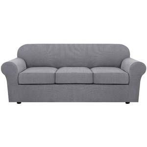 lot 4449 image: H.VERSAILTEX 4 Piece Stretch Sofa Covers for 3 Cushion Couch Covers for Living Room Furniture Slipcovers (Base Cover Plus 3 Seat Cushion Covers) Upgraded Thicker Jacquard Fabric (Sofa, Dove)