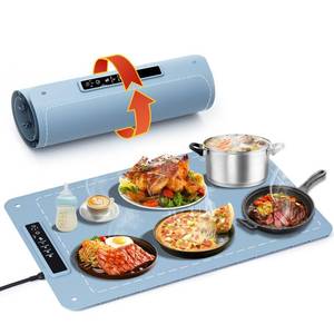 lot 4458 image: Food Warming Mat, 10S Rapid Heating Warming Mat for Food, Upgraded Heating Tech Food Warmer Mat with 4 Adjustable Temperature & Timer, Full Surface Electric Warming Trays for Buffets Parties Family
