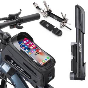 lot 4459 image: GEWAGE Bicycle Phone Mount Bag & Bicycle Tire Pump, Bike Multitool with Tyre Lever - Bike Tool Kits for Repair and Maintenance at Home or On The Road TOOL BAG ONLY