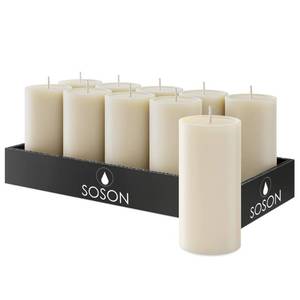 lot 4461 image: Simply Soson 2x4 inch Ivory Pillar Candles Set of 10, Smooth Texture, Unscented Ivory Candles, Dripless Candles, 2 inch Pillar Candles Ideal as Wedding, Parties, Spas, Dinner, Home Decoration