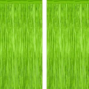 lot 4462 image: 2 Pack Backdrop Curtains, 3.28 Feet x 7.05 Feet Grass Green Fringe Curtains, Metallic Tinsel Backdrop Foil Curtains Streamer, Party Supplies Party Decorations Photo Props