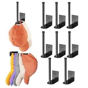 lot 4464 image: Durmmur 8 Pack Hat Racks for Baseball Caps, Stainless Steel Hat Organizer for Baseball Cap, Hat Holder Storage Organizer, Hat Hanger Strong AdhesiveWall Drilled for Door, Bedroom, Closet(Black 6 in)