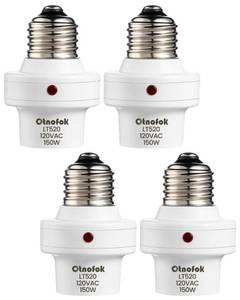 lot 4473 image: otnofok Light Sensor Socket, E26E27 Light Bulb Socket, Automatic Dusk to Dawn Photocell Sensor with 300° Adjustable Angle for Outdoor Lighting in Porch, Garage, and Wall Lights, White, 4 Pack