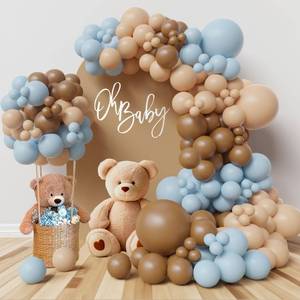 lot 4474 image: ECEAE Bear theme Balloon Arch Kit Light Blue beige Tan and Brown Globos cream Ballon garland for Baby Shower Boy Decorations Gender Reveal Party Woodland Backdrop Supplies