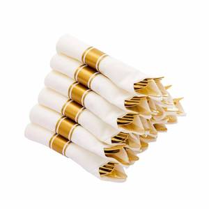 lot 4486 image: N9R 50 Pack Pre Rolled Gold Plastic Cutlery Set, Wrapped Plastic Silverware Set with 50 Forks, 50 Knives, 50 Spoons and 50 Napkins, Disposable Cutlery Set for Party and Wedding