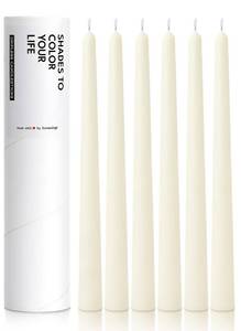 lot 4497 image: Homeology 6 PK 10 Classic Taper Candles, Ivory, 7-8 Hours Long Burning, Unscented Tall Candlesticks
