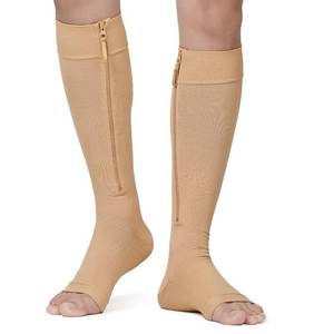 lot 4499 image: NURCOM Zipper Copper Compression Socks Open Toe Beige 20-30 mmHg Knee High Stockings, Designed for Circulation, Varicose Veins, Swelling, Venous Insufficiency, Post-Operative Recovery, 2X-Large