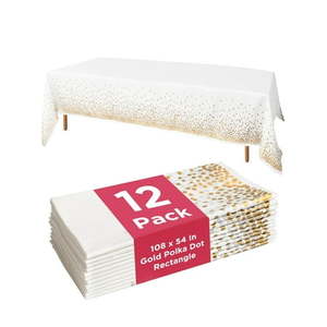 lot 4502 image: Prestee 12-Pack Disposable Tablecloth - Table Cover White and Gold Polka Dot Rectangular  54x108 Inches - Waterproof  Stain-Resistant Party Table Covers for Weddings  BBQs  Birthdays  and Events