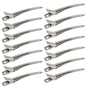 lot 4504 image: 24 Packs Duck Bill Clips, Bantoye 3.5 Inches Rustproof Metal Alligator Curl Clips with Holes for Hair Styling, Hair Coloring, Silver