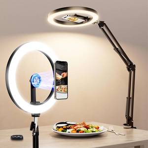 lot 4510 image: Magnetic Ring Light with Stand with Phone Holder,Overhead Phone Mount for Desk,10 LED Tripod for iPhone with Ring Light and Remote,Phones Stand for Video Recording,Live Streaming,Cooking Video