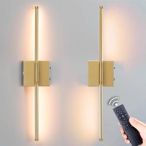 lot 4513 image: URLIGHTS Battery Operated Wall Sconce Set of 2,Wireless Magnetic Wall Light with 3 Color Lighting,Remote Control Touch Button,Metal Wall Lamp for Bedroom,Living Room Gold, 28 inch