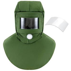 lot 4517 image: Jecery 2 Pack Sand Blasting Hood Mask with Replacement PC Lens Canvas Shawl Cap for Polishing Painting Dusting Grinding (Green)
