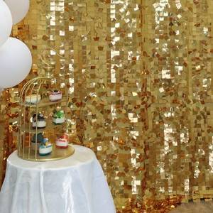 lot 4518 image: HMQIANG Gold Shimmer Wall Backdrop 8ft  8ft 1 Panel, Square Sequin Backdrop Photobooth Props for Wedding, Anniversary, Birthday, Party Decorations
