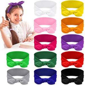 lot 4522 image: Giegxin 12 Pack Colorful Polyester Cloth Headbands for Girls Removable Rabbit Ear Bow Hairbands Hair Accessories, 12 Colors