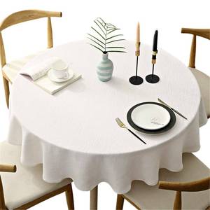 lot 4526 image: Fhberni Heavy Weight Round Tablecloth, Decorative Solid Color Table Cover, Cotton Linen Table Cloth for Kitchen Dining Home Tabletop Decoration, Cream, Round - 70