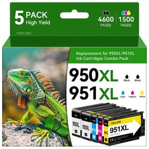 lot 4534 image: 950XL 951XL Ink Cartridges Compatible for HP 950 951 Ink Cartridge Work with Printer OfficeJet Pro 8600, 8610, 8600 Plus, 8100, 8620, 8630, 8625, 8615, 8110, 5-Pack (2 Black 1 Cyan 1 Magenta 1 Yellow)