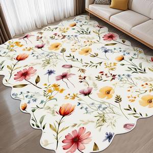 lot 4535 image: Drydiet Wildflower Boho Area Rugs 4 x 6 ft Cute Sweet Throw Rugs White Aesthetic Soft Bedroom Carpet for Living Room Dining Playroom Nursery Family Indoor Dorm