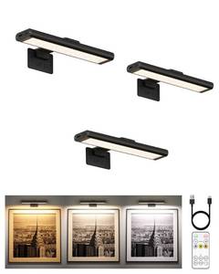 lot 4549 image: EZVALO Picture Light for Wall, Rechargeable 2400mAh Battery Lights Wireless Remote, 3 Color & Dimmable Magnetic 8 LED Lights Display for Painting, Living Room, Gallery, Bedroom, Dashboard(Black-3P)