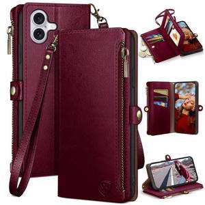 lot 4554 image: XcaseBar compatible with iPhone 17 6.3 Wallet case with Zipper Credit Card Holder RFID Blocking,Flip Folio Book PU Leather Phone case Shockproof Cover Women Men for Apple 17 case Wine Red