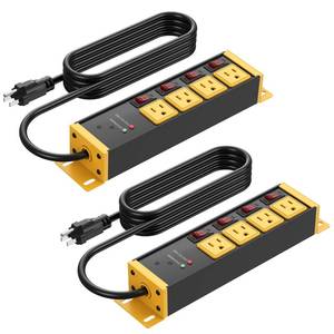 CCCEI 2PCS Heavy Duty Power Strip Surge Protector 20 AMP Individual Switches. 12 Gauge Extension Cord with Multiple Outlets. Garage, Shop, Industrial Wall Mount Electric Extender. 15FT, Yellow.