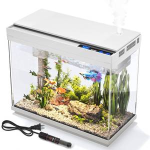 Vehipa Aquarium, 2.4 Gallon Betta Fish Tank with Heater, Humidifier 3 in 1 Pump - Filteration & Oxygenation & Circulation, Temperature Display, HD Glass, Timed 7-Color Lights