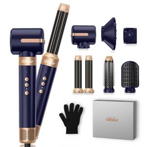 UKLISS Hair Dryer Brush 7 in 1 110000 RPM Hair Dryer with Diffuser for Curly &amp; Twisted Hair Professional Ionic Brush Blow Dryer for Salon-Quality Styling (Blue Gold)